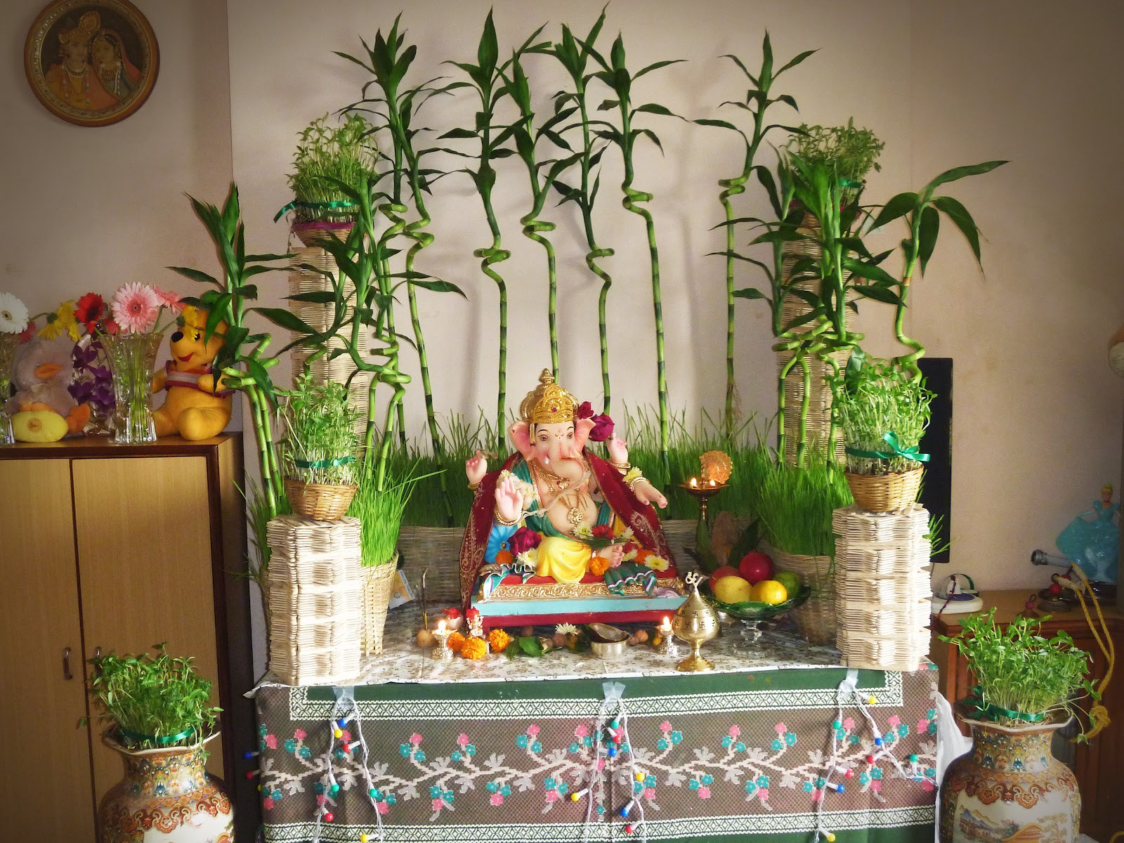 Ganpati decoration ideas at home with flowers & Plants | by Blooms ...